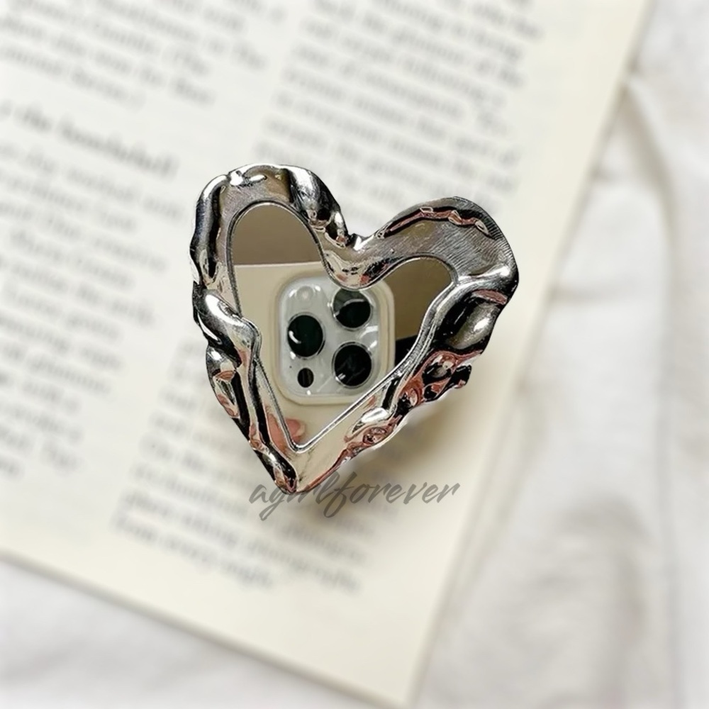 Heart Mirror Glossy Socket Finger Grip Holder Stand iPhone Android Samsung